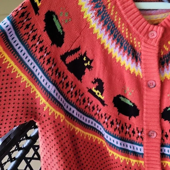 NWT 🐈‍⬛ Witchy cat fair isle cardigan - halloween orange - Picture 5 of 12